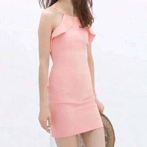 Zara Peach Ruffled Bodycon Cocktail Dress